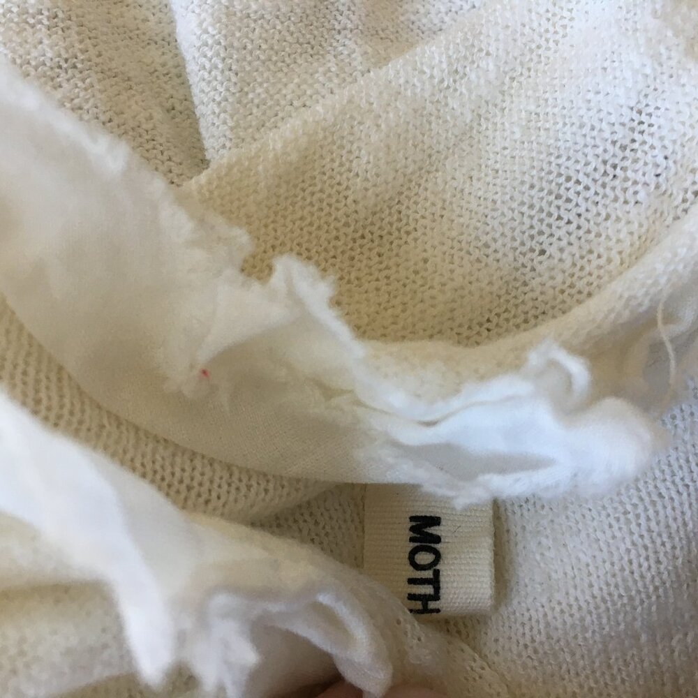 MOTH Anthropologie White/Ivory Textured Ruffle Button Button Cardigan Shirt - Picture 2 of 14